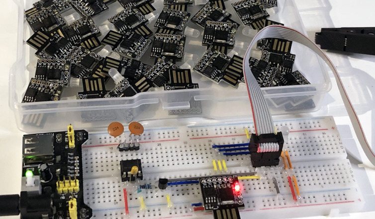 Successful high-voltage erasure of dozens of ATtiny85s