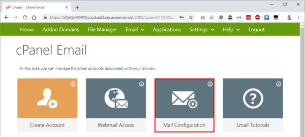 CPanel email settings panel