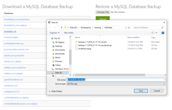 Export and download database dumps with cPanel