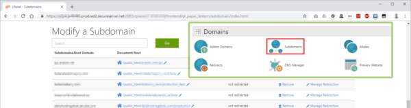 CPanel subdomains panel