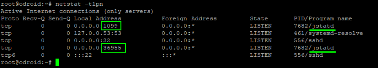 Netstat to find the random jstatd port