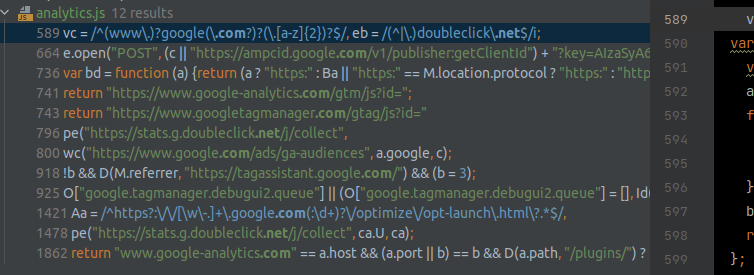 Analytics.js domains found in the script