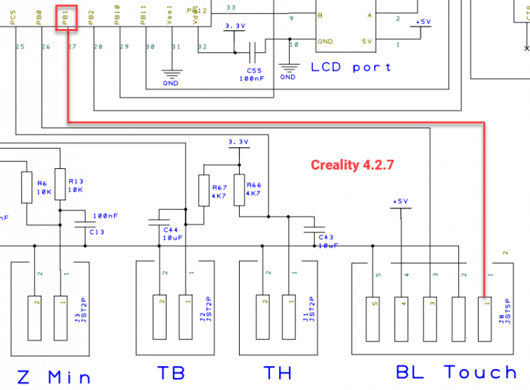 Creality 4.2.7 schematic for BLTouch probe pin