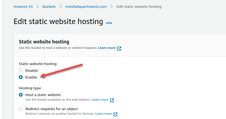 Enable static website hosting with a click