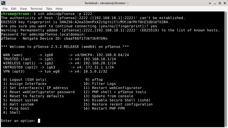 SSH into pfSense using the GUI credentials