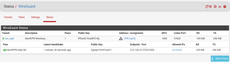 Successfully connected to NordVPN through WireGuard on pfSense