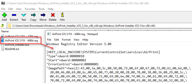 AirPrint registry tweak