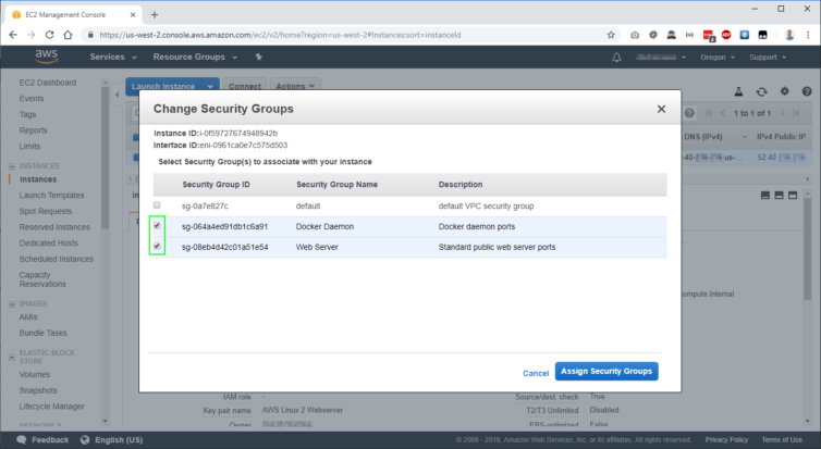 Assign the Docker Daemon Security Group to the EC2