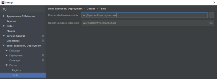 PhpStorm Docker and Compose noop Windows binaries