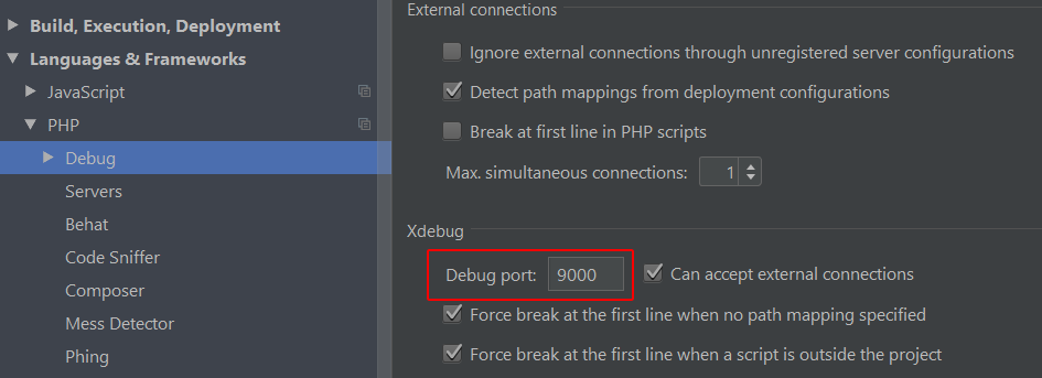 Set PhpStorm to listen to Xdebug on port 9000