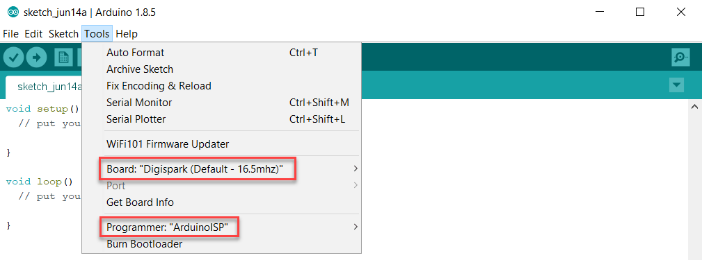 program digispark attiny85 with arduino 1.8.5