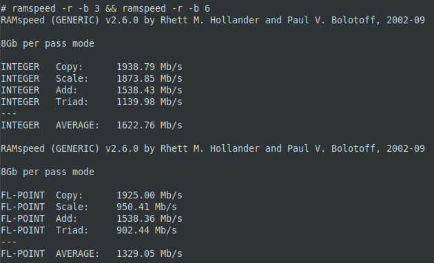 RAMspeed test on the Pine64 SOPINE module