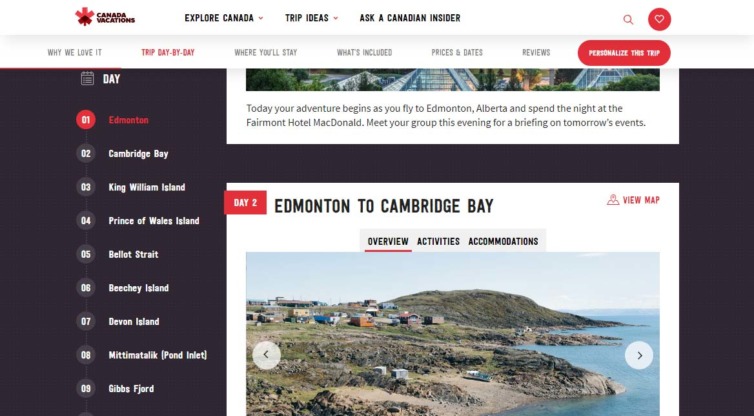CanadaVacations.com trip page